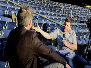 Shawn Boyd interviews at an N F L stadium