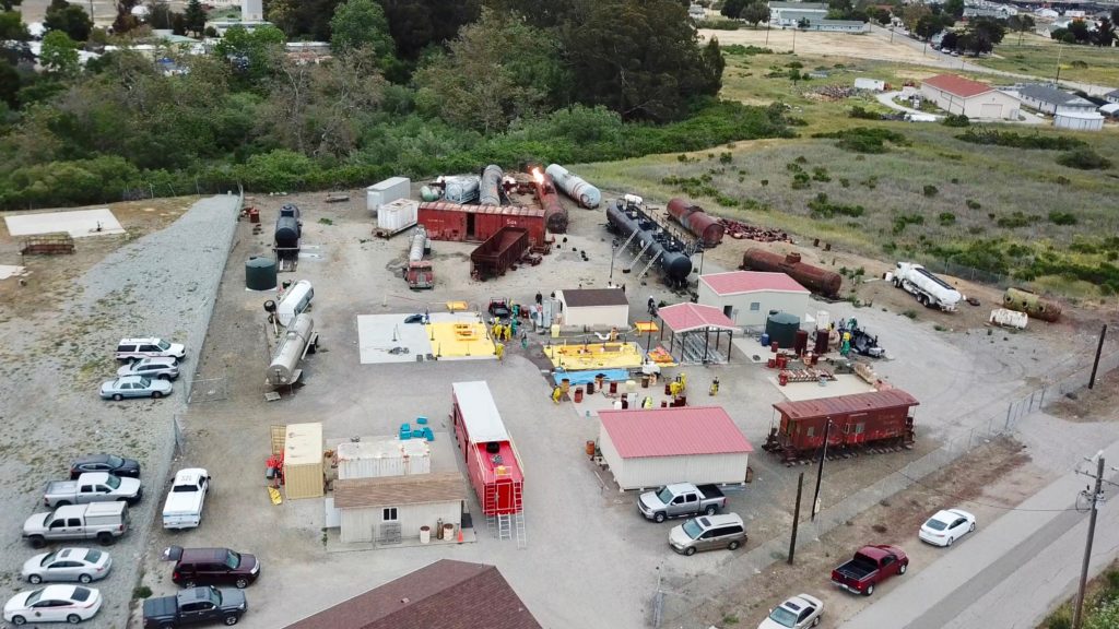 AERIAL VIEW OF RAIL TANKER FIRE C S T I