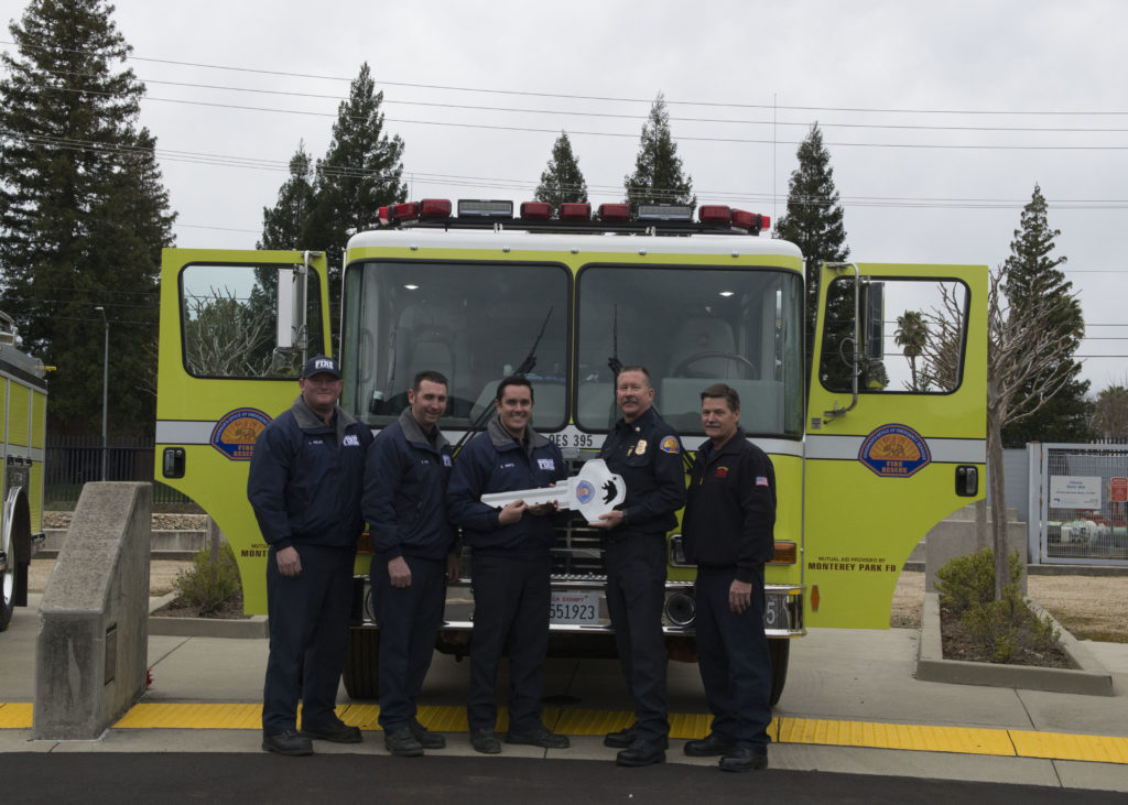 Chief Brian Marshall handing over new engine to Monterey Park Fire Department