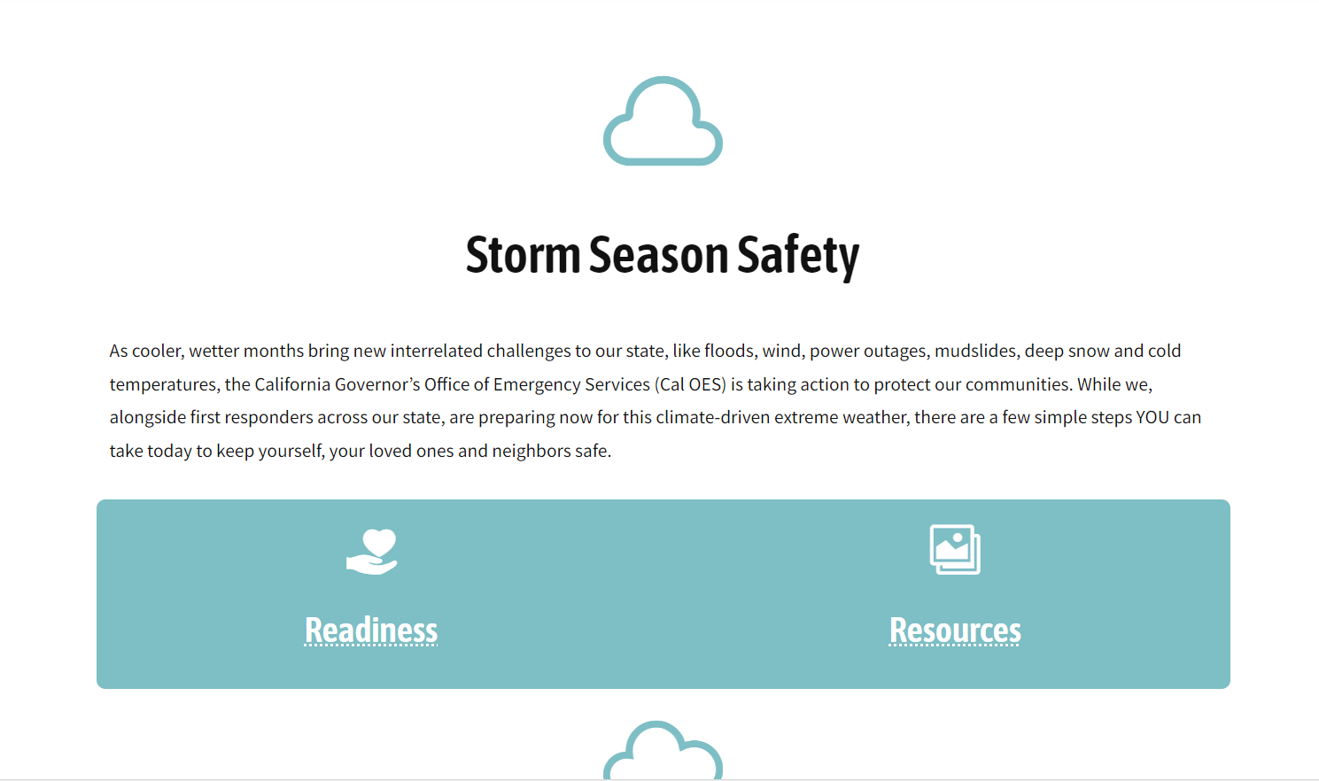 Screenshot 2024-01-03 103243 A screenshot of the Cal OES Storm Season Safety landing page.