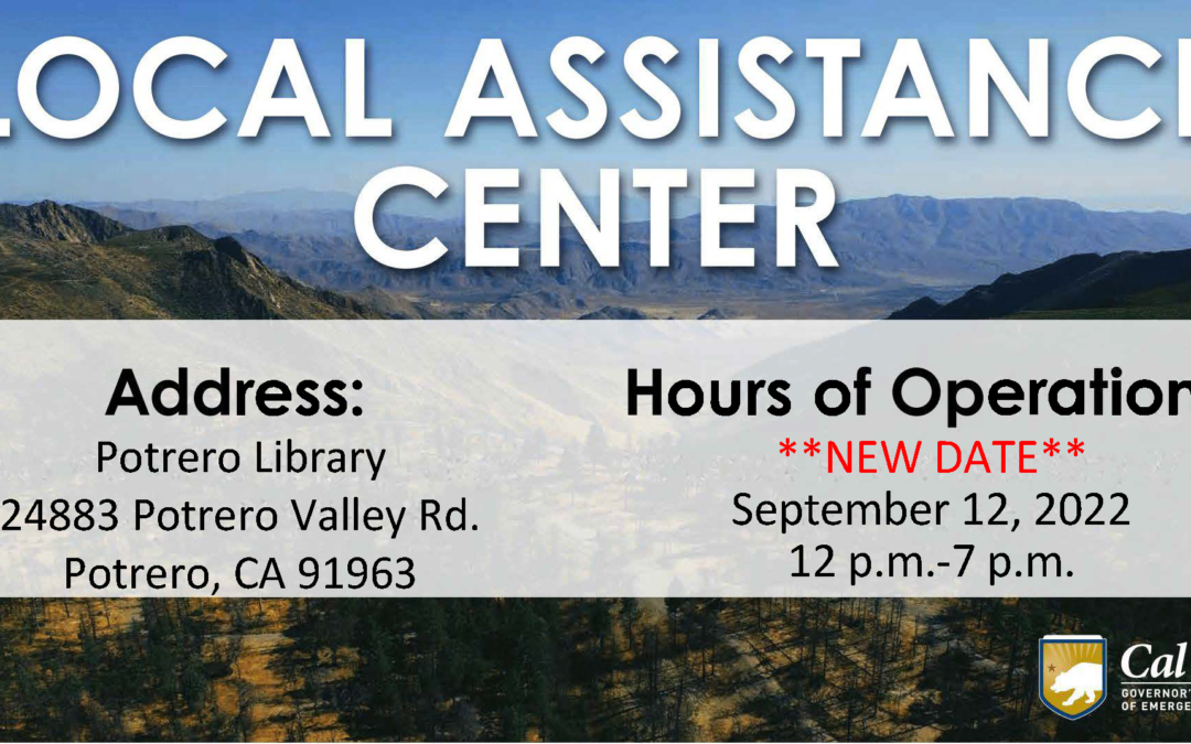 UPDATE: Local Assistance Center Will Now Open Monday, September 12 to Support Survivors of the Border 32 Fire in San Diego County